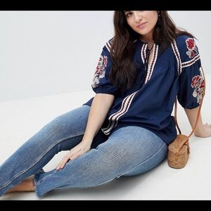 Bohemian Embroidered Peasant-Style Blouse